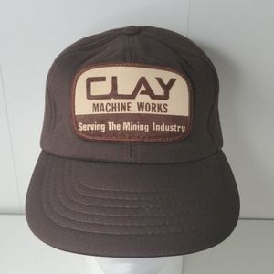VTG Clay Machine Works Mining Industry Patch Miner Snapback Hat Trucker Cap Foam